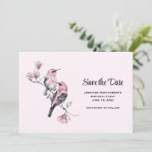 Roze zangvogels op een boomtak save the date (Staand voorkant)