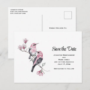 Roze zangvogels op een boomtak Save the Date Uitnodiging Briefkaart
