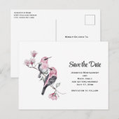 Roze zangvogels op een boomtak Save the Date Uitnodiging Briefkaart (Voorkant / Achterkant)