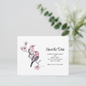 Roze zangvogels op een boomtak Save the Date Uitnodiging Briefkaart (Staand voorkant)