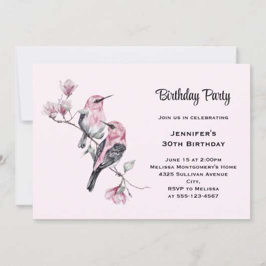 Roze zangvogels op een boomtak Verjaardag Kaart (Voorkant)