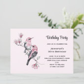 Roze zangvogels op een boomtak Verjaardag Kaart (Staand voorkant)