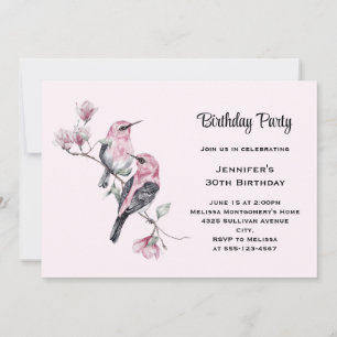 Roze zangvogels op een boomtak Verjaardag Kaart