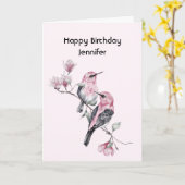 Roze zangvogels op een boomtak Verjaardag Kaart (Gele Bloem)