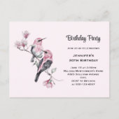 Roze zangvogels op een boomtak Verjaardag Uitnodiging Briefkaart (Voorkant)