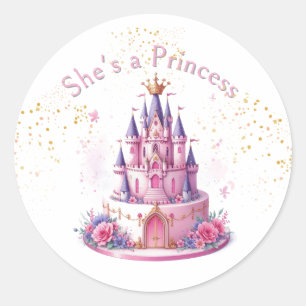 Roze, ze is een prinses kasteel ronde sticker