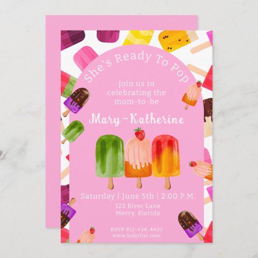 Roze Ze is klaar om Pop Popsicle Kaart (Voorkant / Achterkant)