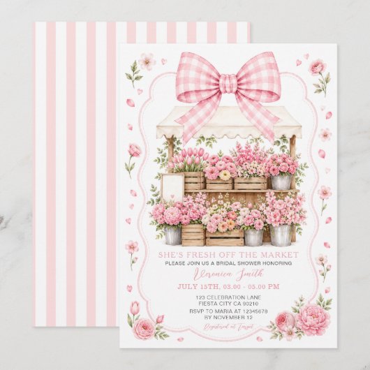 Roze Ze is net van de markt Bruidsfeest Kaart (Voorkant / Achterkant)