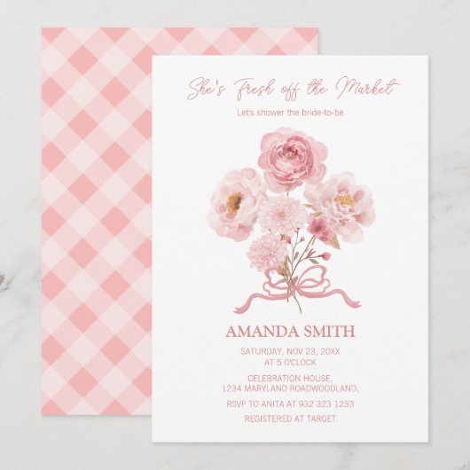 Roze Ze is vers van de markt Bruidsdouche Kaart (Voorkant / Achterkant)