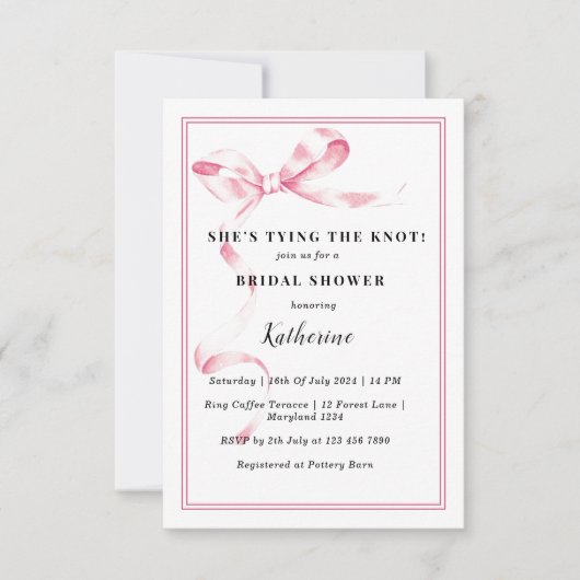 Roze Ze Knoopt de Knoop Bruidsuitnodiging Kaart (Voorkant)