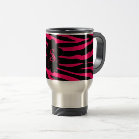 Roze Zebra 15 oz. Roestvrij stalen reisbeker (Voorkant rechts)