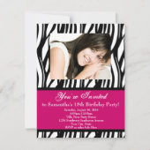 Roze Zebra 18e verjaardagsfeestje Kaart (Voorkant)