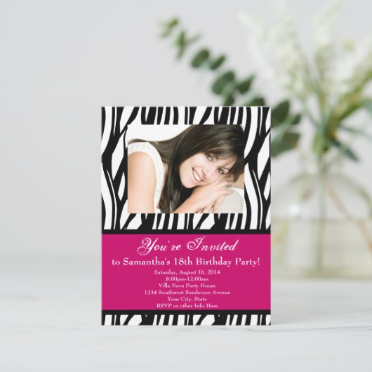 Roze Zebra 18e verjaardagsfeestje Kaart (Staand voorkant)