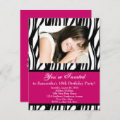 Roze Zebra 18e verjaardagsfeestje Kaart (Voorkant / Achterkant)