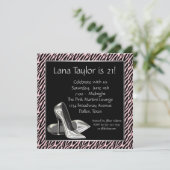 Roze Zebra 21ste verjaardag uitnodigingen (Staand voorkant)