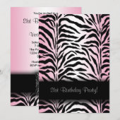 Roze Zebra 21ste verjaardagsfeest uitnodigingen (Voorkant / Achterkant)
