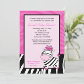 Roze Zebra 5x7 Baby shower Uitnodiging (Staand voorkant)