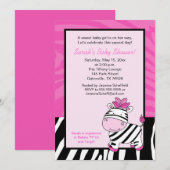Roze Zebra 5x7 Baby shower Uitnodiging (Voorkant / Achterkant)