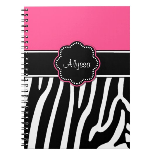 Roze Zebra Afdrukken Aangepast journaal Notitieboek (Voorkant)