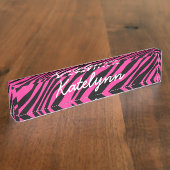 Roze zebra Afdrukken Aangepaste monogram bureau Na Naambordje (Zijkant)