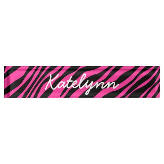 Roze zebra Afdrukken Aangepaste monogram bureau Na Naambordje (Voorkant)