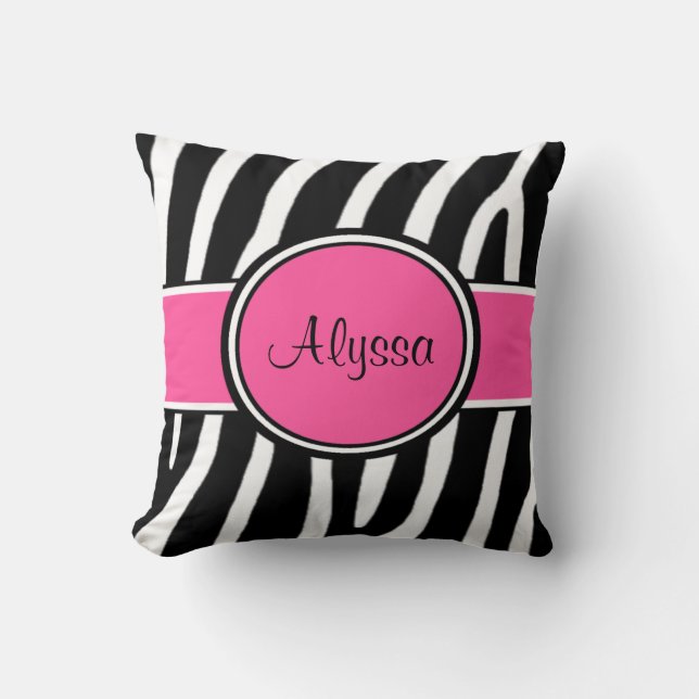 Roze Zebra Afdrukken Aangepaste Pillow Kussen (Voorkant)