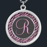 Roze Zebra Afdrukken Fancy letter R Zilver Vergulden Ketting<br><div class="desc">De letter R van het manuscript in roze op een zwarte en roze zebra drukachtergrond.</div>