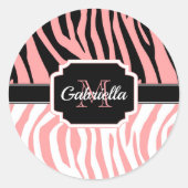 Roze Zebra Afdrukken Ronde Sticker (Voorkant)
