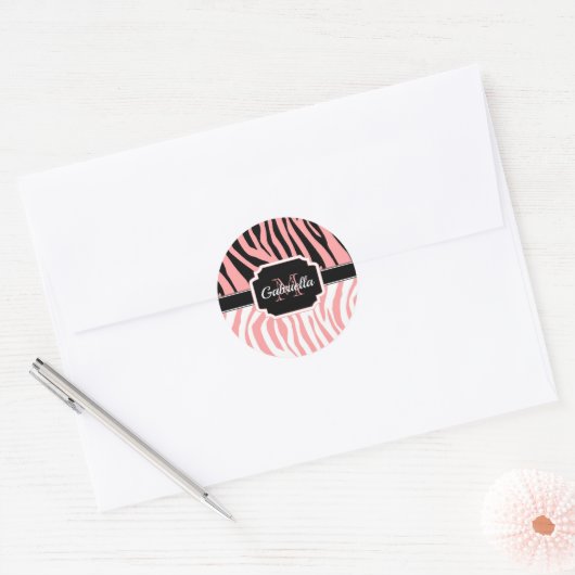 Roze Zebra Afdrukken Ronde Sticker (Envelop)