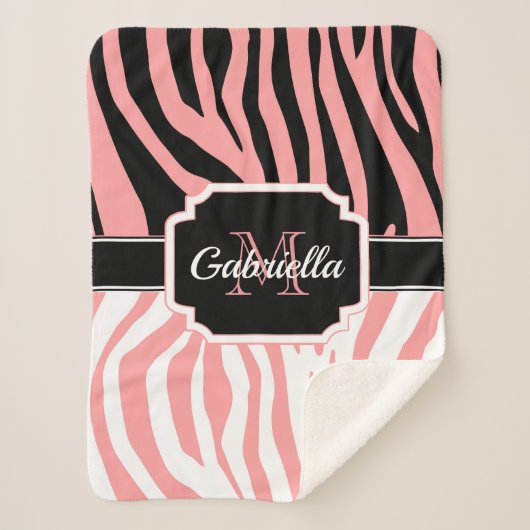 Roze Zebra Afdrukken Sherpa Deken (Voorkant)