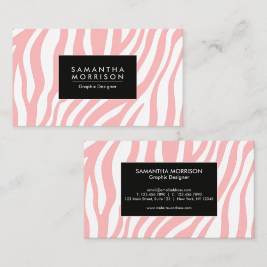 Roze Zebra Afdrukken Visitekaartje (Voorkant / Achterkant)