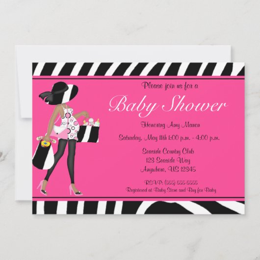 Roze Zebra afrikaans-Amerikaans Baby shower Kaart (Voorkant)
