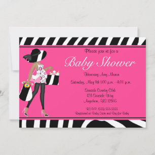 Roze Zebra afrikaans-Amerikaans Baby shower Kaart
