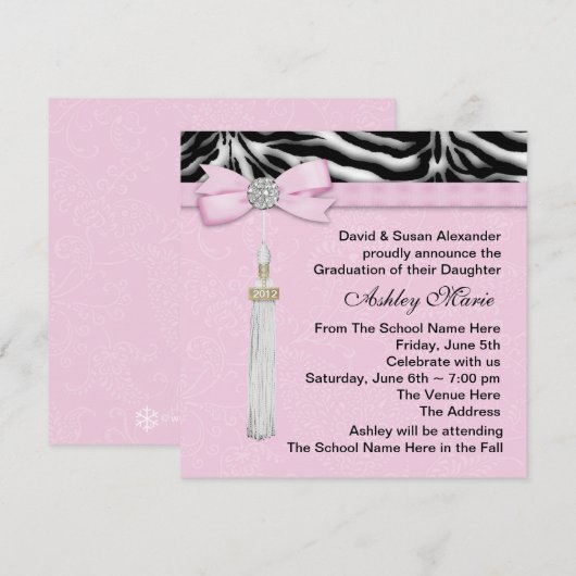 Roze Zebra afstudeeraankondigingen Kaart (Voorkant / Achterkant)