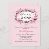 Roze Zebra Afstuderen Uitnodiging (Voorkant / Achterkant)