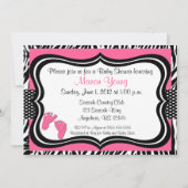 Roze Zebra Baby Druk Baby shower Uitnodiging (Voorkant)