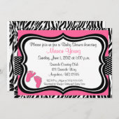 Roze Zebra Baby Druk Baby shower Uitnodiging (Voorkant / Achterkant)