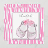  Roze Zebra Baby Meisje Douche Kaart (Voorkant / Achterkant)