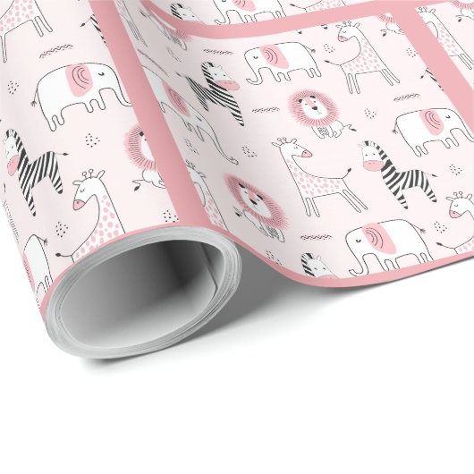 Roze Zebra Baby shower Cadeaupapier (Rol Hoek)