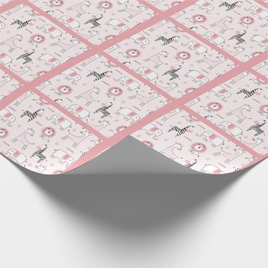 Roze Zebra Baby shower Cadeaupapier (Hoek)
