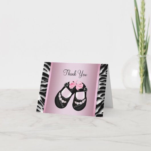 Roze Zebra Baby shower Dank u Bedankkaart (Voorkant)
