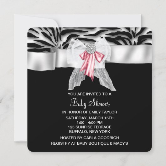 Roze Zebra Baby shower Kaart (Achterkant)