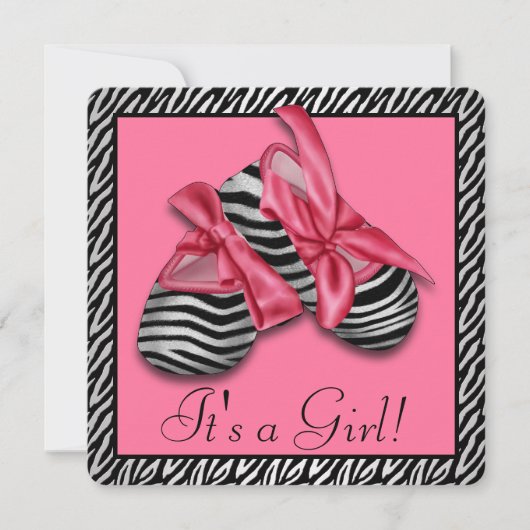 Roze Zebra Baby shower Kaart (Voorkant)
