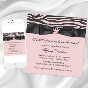 Roze Zebra Baby shower Kaart
