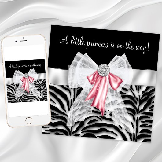 Roze Zebra Baby shower Kaart