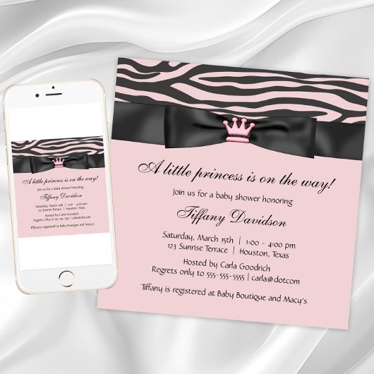 Roze Zebra Baby shower Kaart