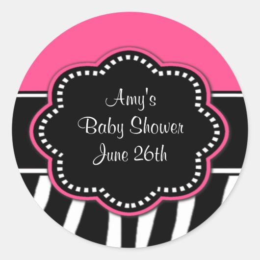 Roze Zebra Baby shower of Verjaardag Stickers (Voorkant)