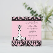 Roze Zebra Baby shower Uitnodiging (Staand voorkant)