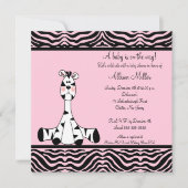 Roze Zebra Baby shower Uitnodiging (Voorkant)