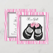 Roze Zebra Baby Shower Uitnodigingen (Voorkant / Achterkant)